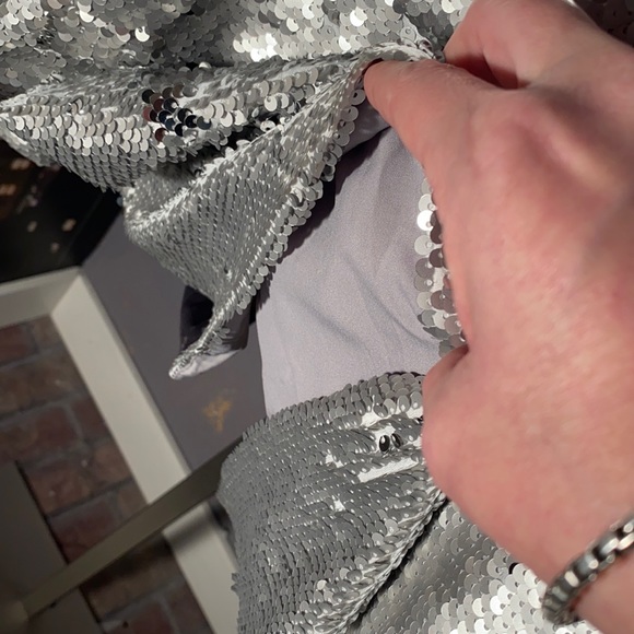 silver sequins, cold shoulder dress - Picture 10 of 15